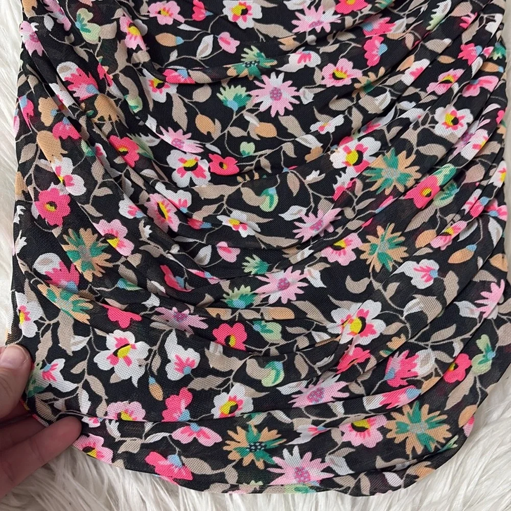 NWOT AFRM Black Floral Desani In Noir Ditsy Ruched Skirt Size S